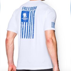 Under Armour Freedom Flag Tshirt Size 2X White with Wounded Warriors Blue Logo